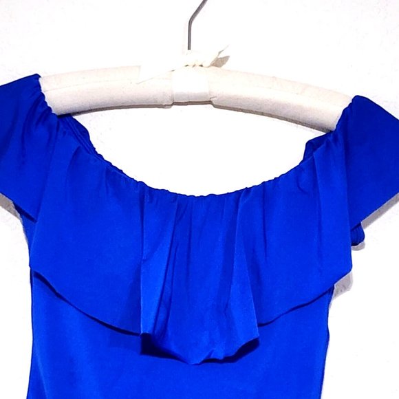 Trina Turk Monaco Solids Off Shoulder Ruffle One Piece Swimsuit 8* 6* Royal Blue - Picture 3 of 8